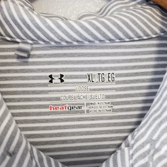 Under Armour Men's White Gray Stripe Loose Golf Polo Shirt XL The Royal Fox - Picture 3 of 7